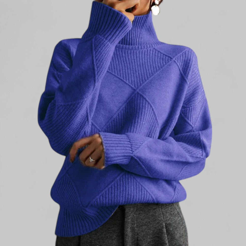 Damen Pullover Oversized Winter Rollkragen Muster