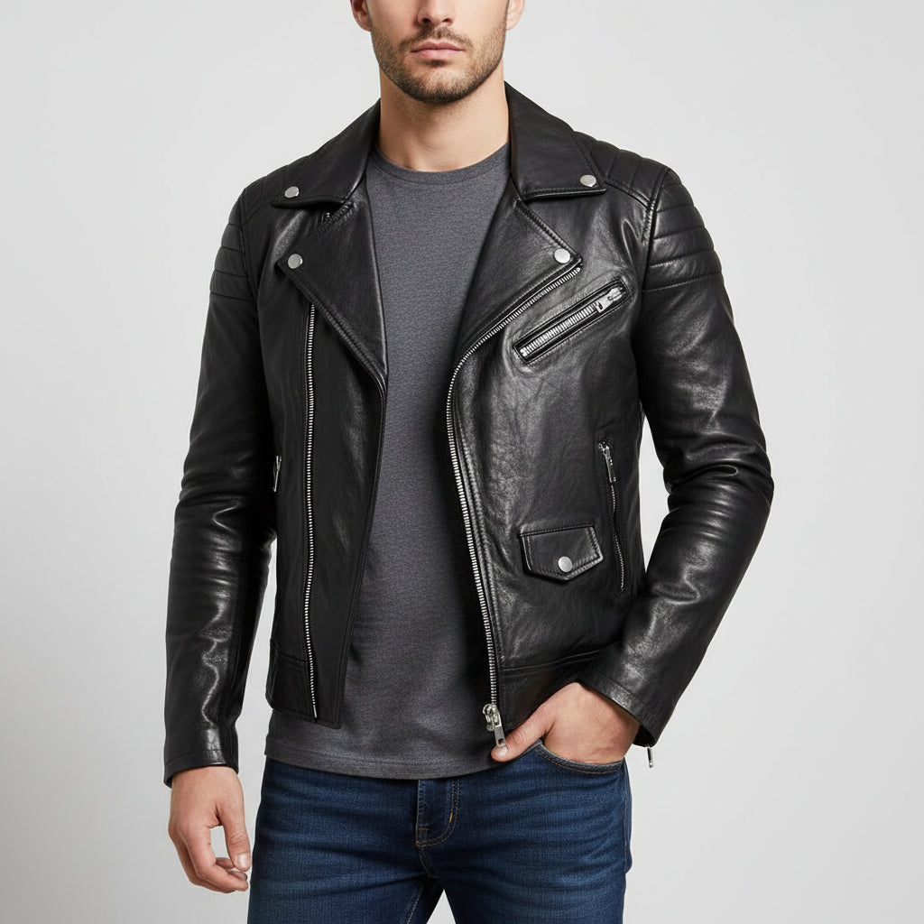 Herren Lederjacke Winter Schwarz Ledermantel - BerlinGlamour