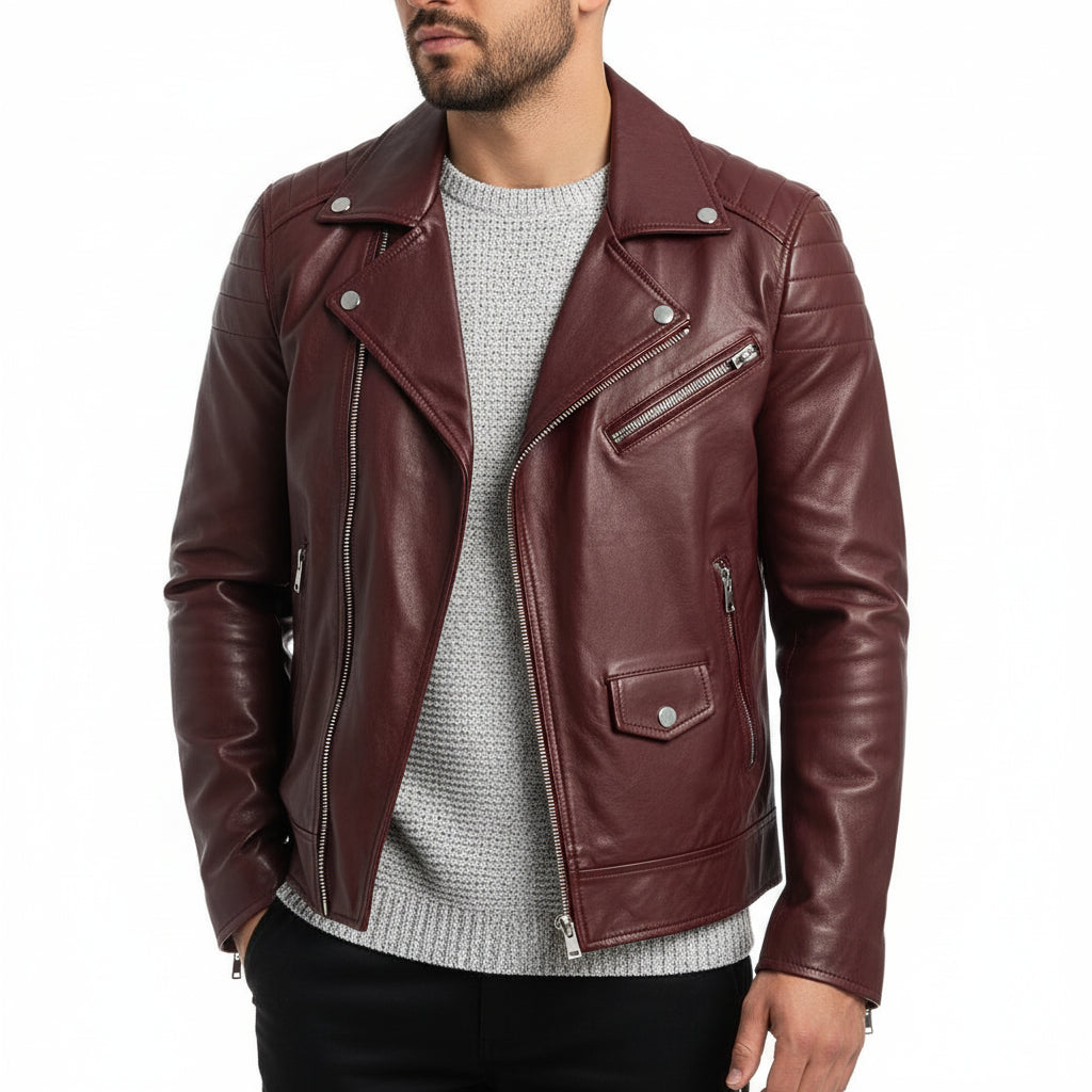 Herren Lederjacke Winter Schwarz Ledermantel