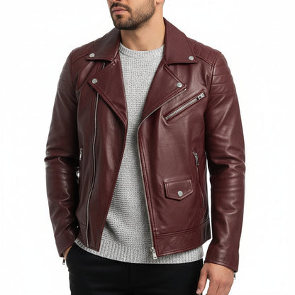 Herren Lederjacke Winter Schwarz Ledermantel