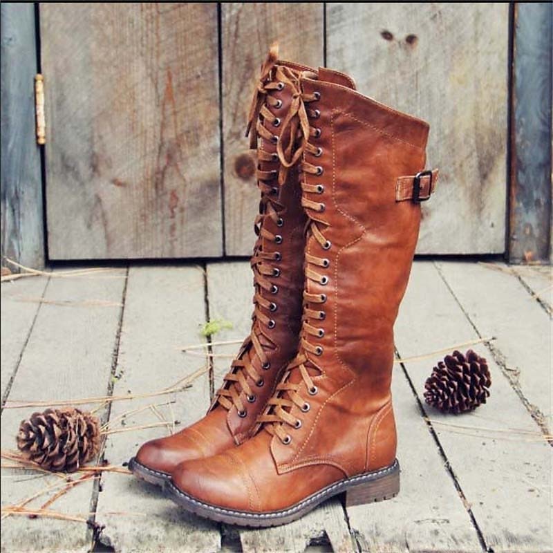 Damen Reitstiefel Hohe Schnürstiefel Schwarz - BerlinGlamour