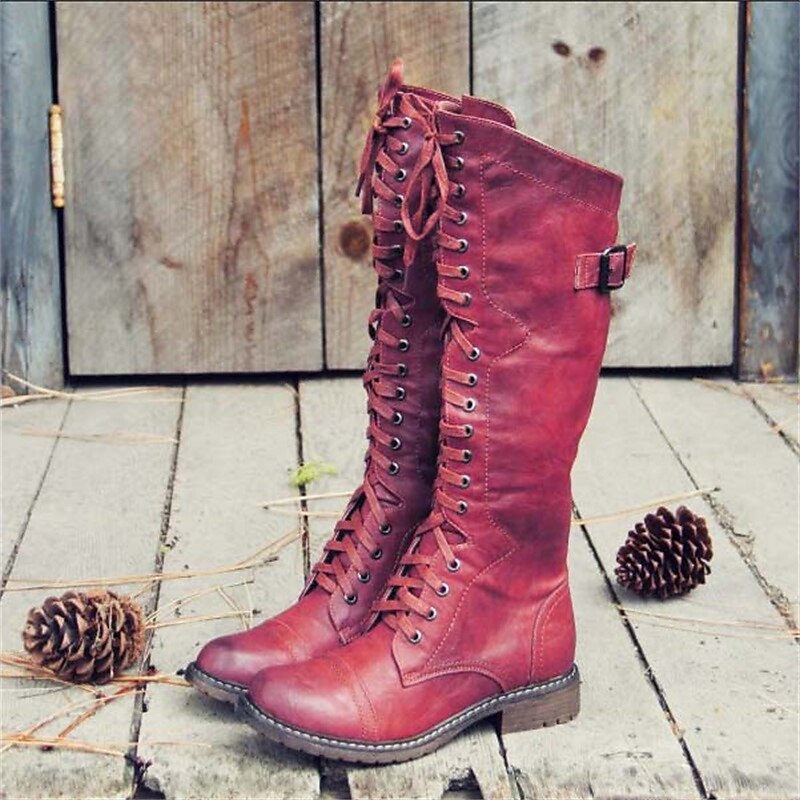 Damen Reitstiefel Hohe Schnürstiefel Schwarz