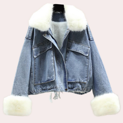 Warme Damen Winterjacke Denim Steppjacke Modern