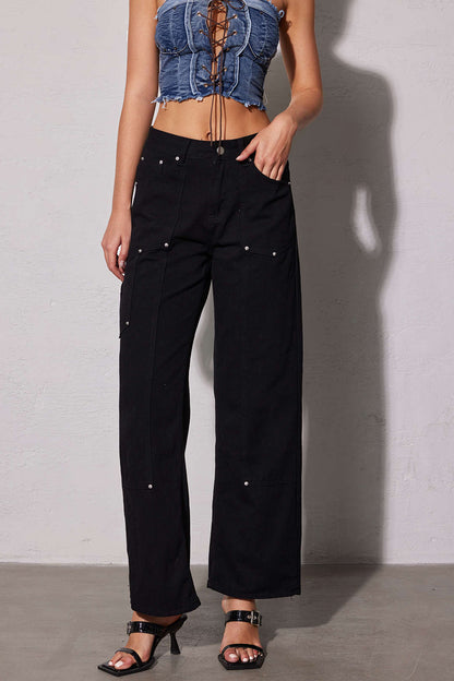 Klassische Damen Jeans Straight Fit Utility Stil