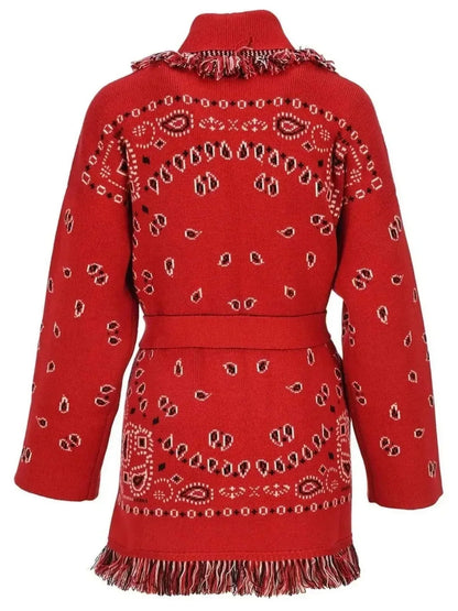 meliora bandana cardigan rot rückansicht fransen