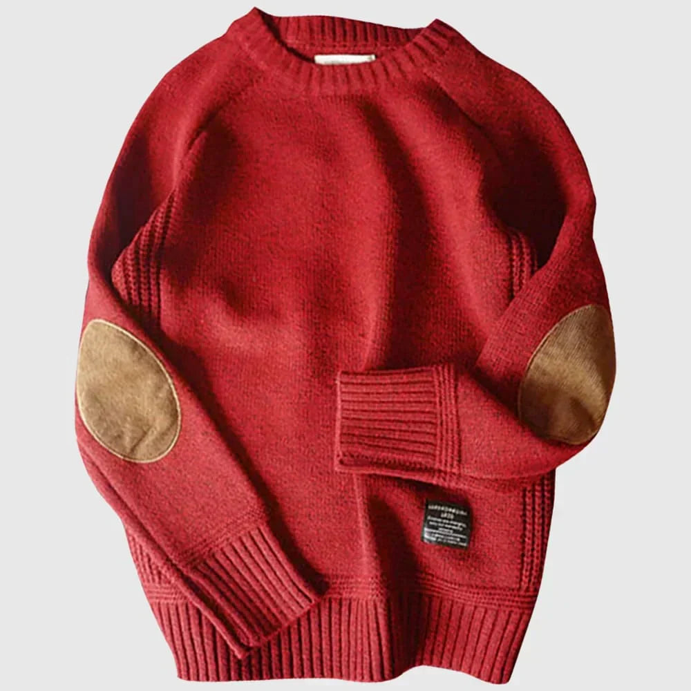 Herren Strickpullover Klassisch Warm mit Elbogenflicken Winter