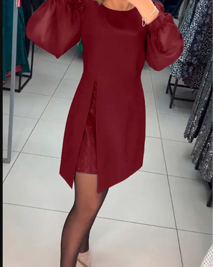 Elegantes knielanges A-Linien-Kleid Therese für Damen mit Laternenärmeln
