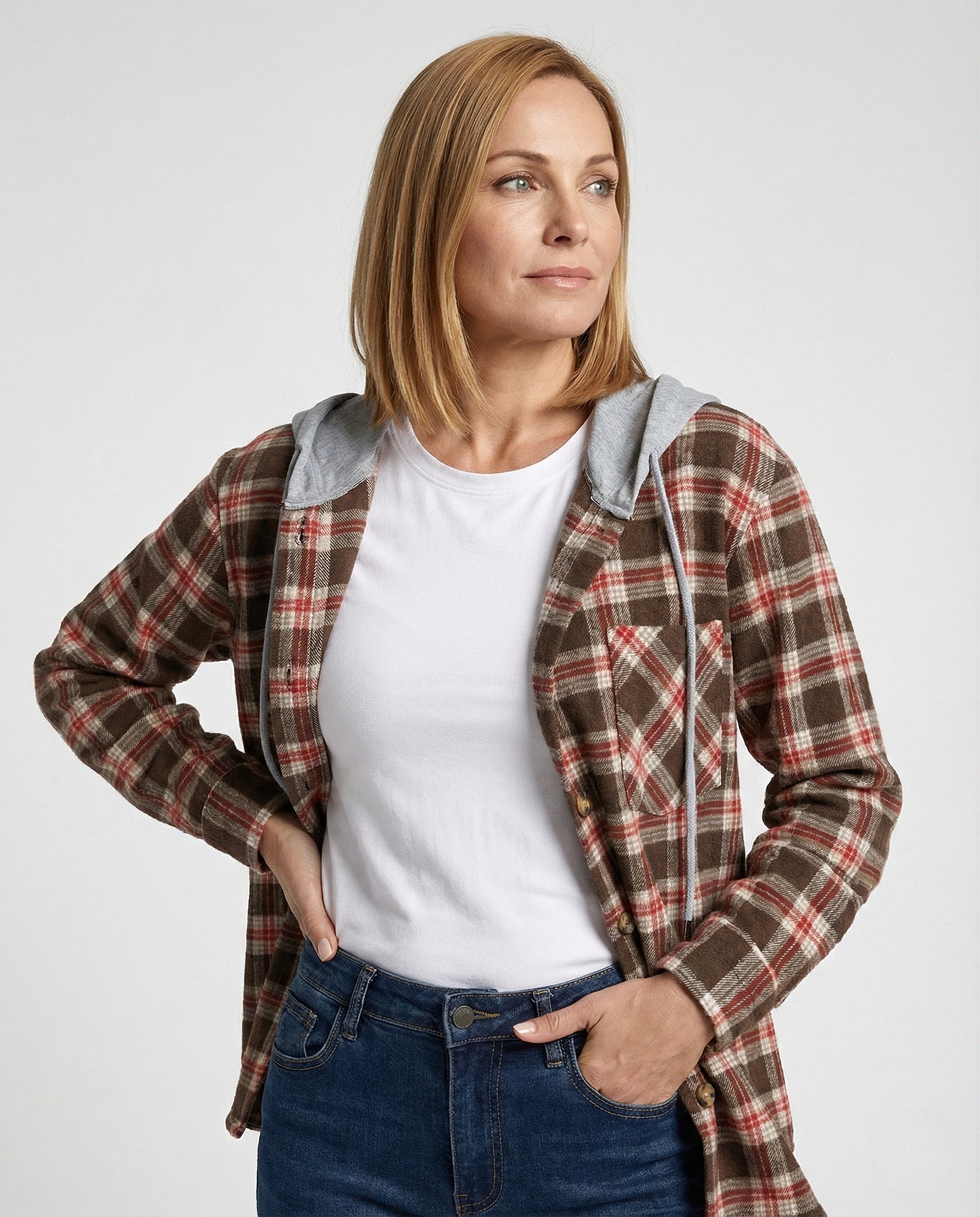 Damen Oberteil Kariert Kapuzenpullover Modern - BerlinGlamour