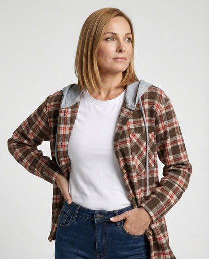 Damen Oberteil Kariert Kapuzenpullover Modern - BerlinGlamour