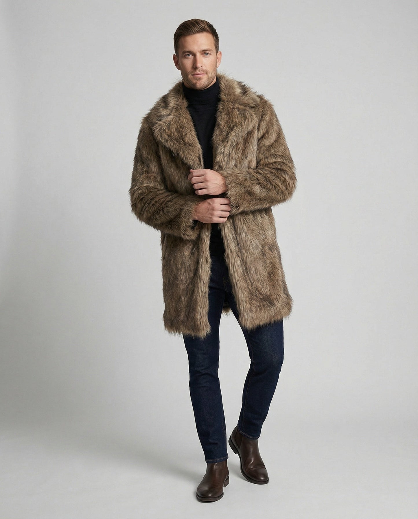 Herren Kurzmantel Kunstfell Elegant Revers Berlin Stil - BerlinGlamour