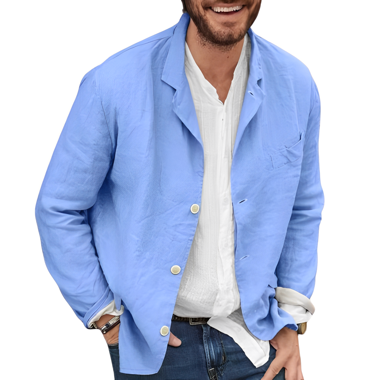 Herren Leinenjacke Slim Fit Beige Modern