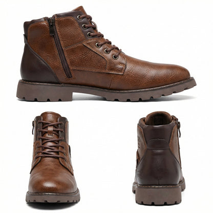 Herren Stiefel Schnürstiefel Braun Leder