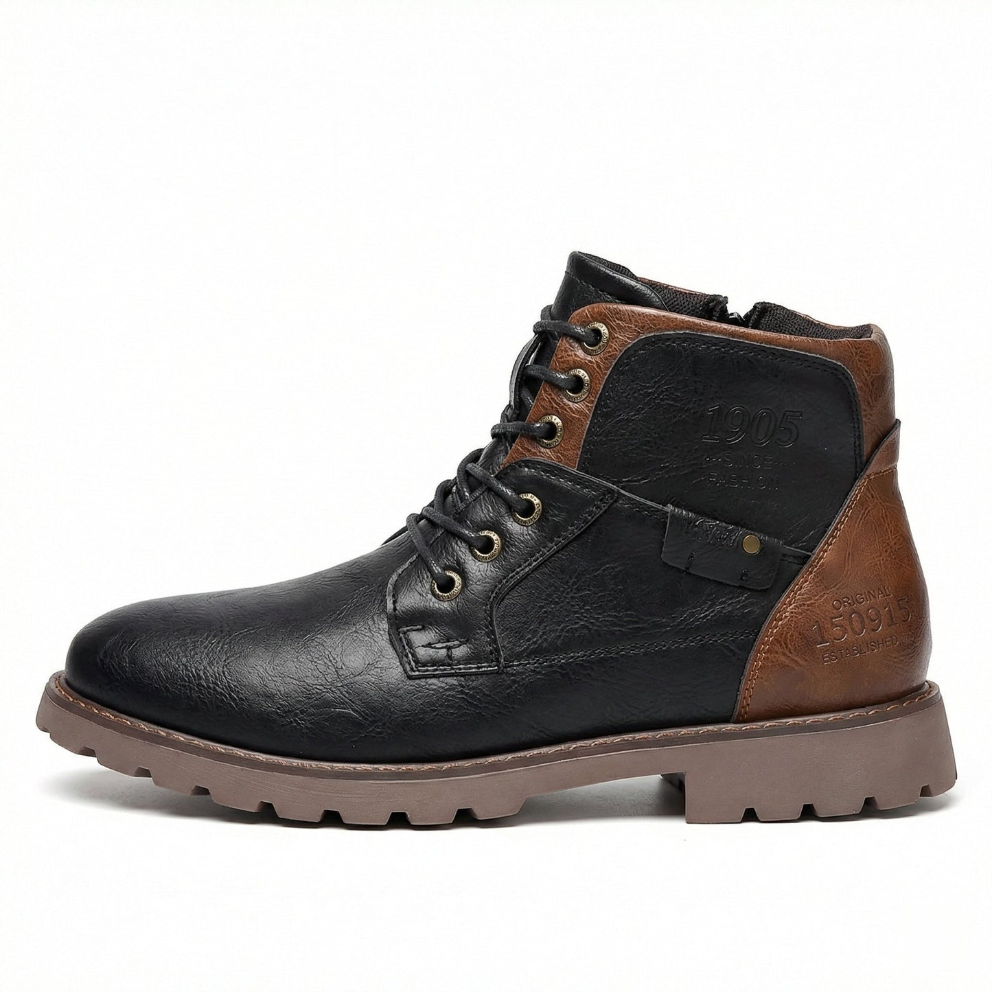 Herren Stiefel Schnürstiefel Braun Leder