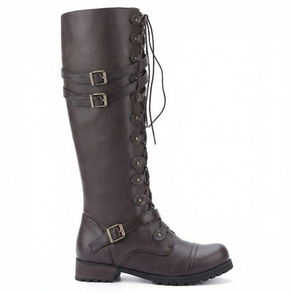 Damen Schnürstiefel Steampunk Stil Vintage Leder