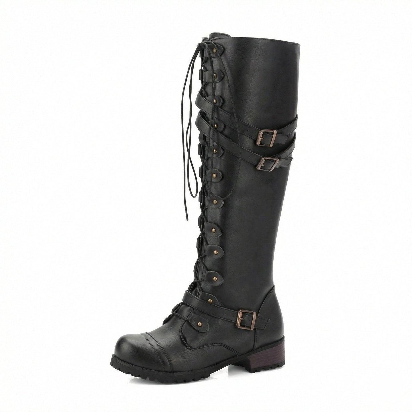 Damen Schnürstiefel Steampunk Stil Vintage Leder