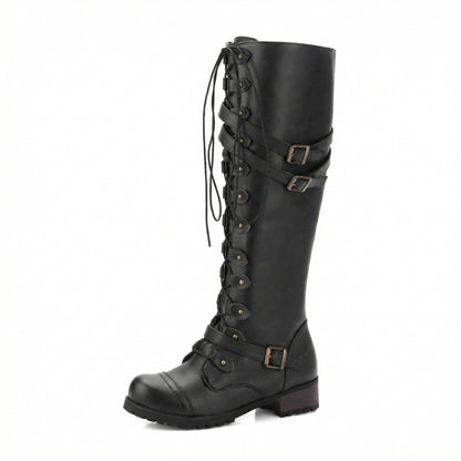 Damen Schnürstiefel Steampunk Stil Vintage Leder
