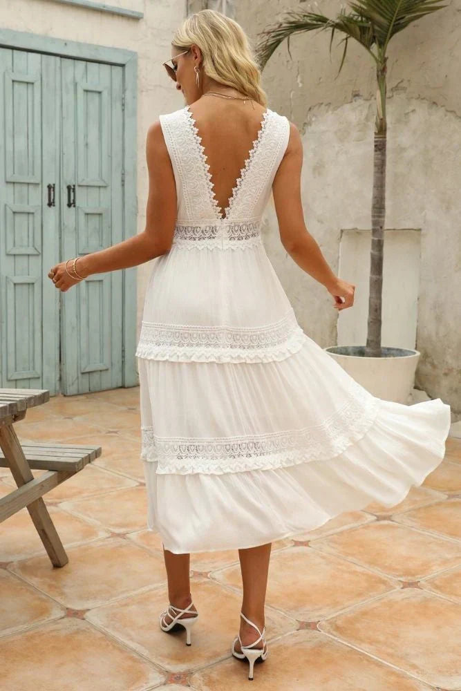 Boho Kleid Damen Lang Glamour Spitze