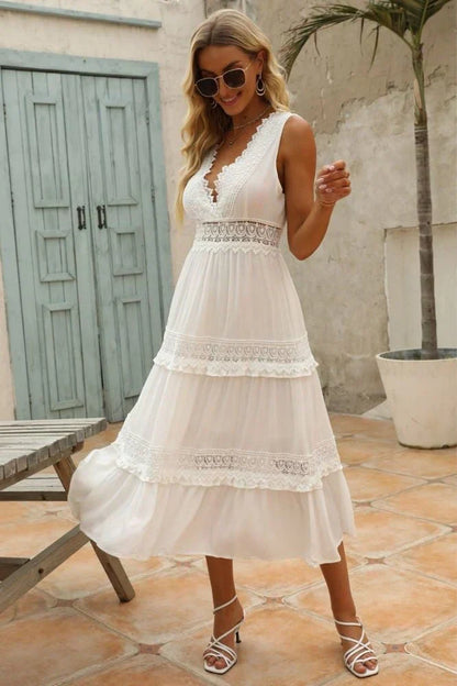 Boho Kleid Damen Lang Glamour Spitze