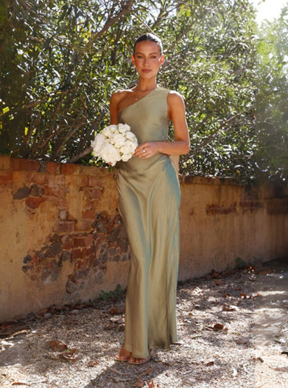 Damen Maxikleid Sommer One Shoulder Elegant