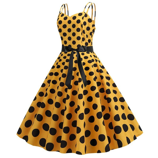 Retro Kleid Rockabilly Gelb Punktiert - BerlinGlamour