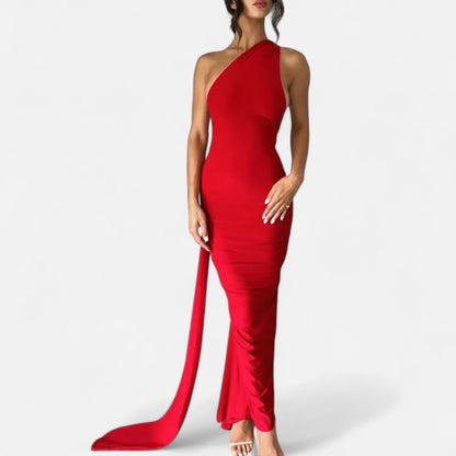 Damen Maxikleid Ein Schulter Neckholder Sommerkleid