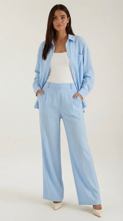 Frauen Set Hemd und Hose mit Knöpfen Elegant - BerlinGlamour