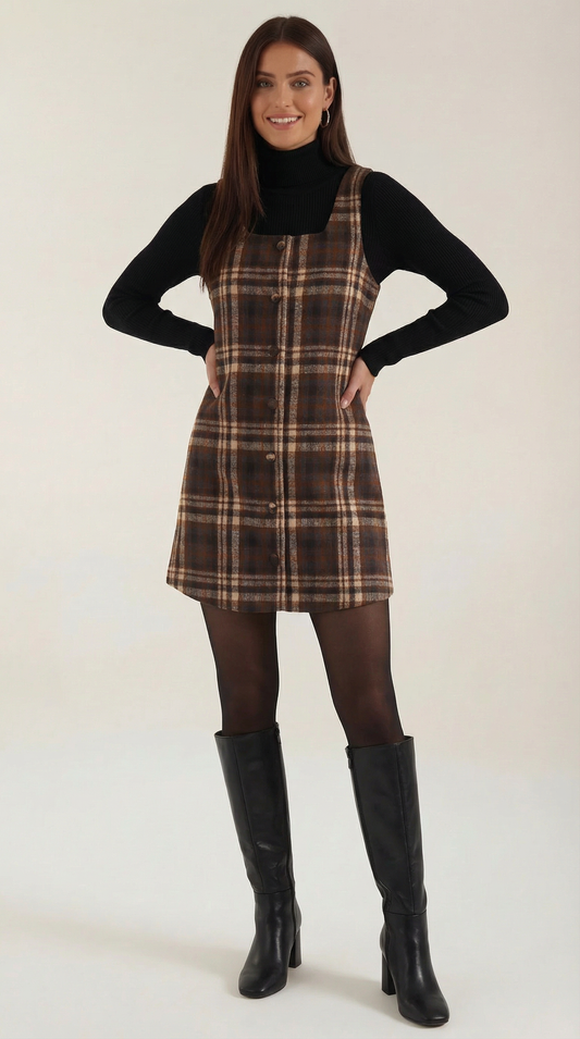Kariertes Minikleid A-Linie Damenkleid Modern - BerlinGlamour