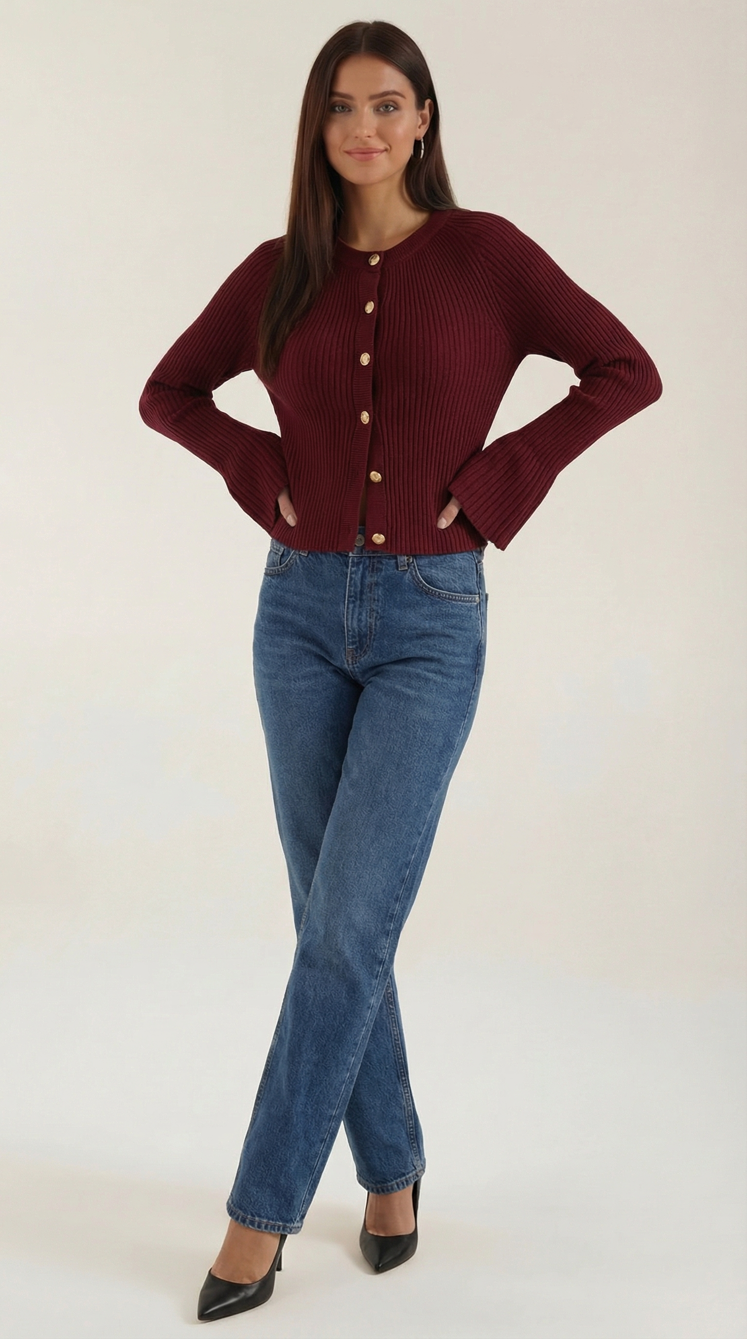 Strickoberteil Knopfleiste Damen Pullover - BerlinGlamour