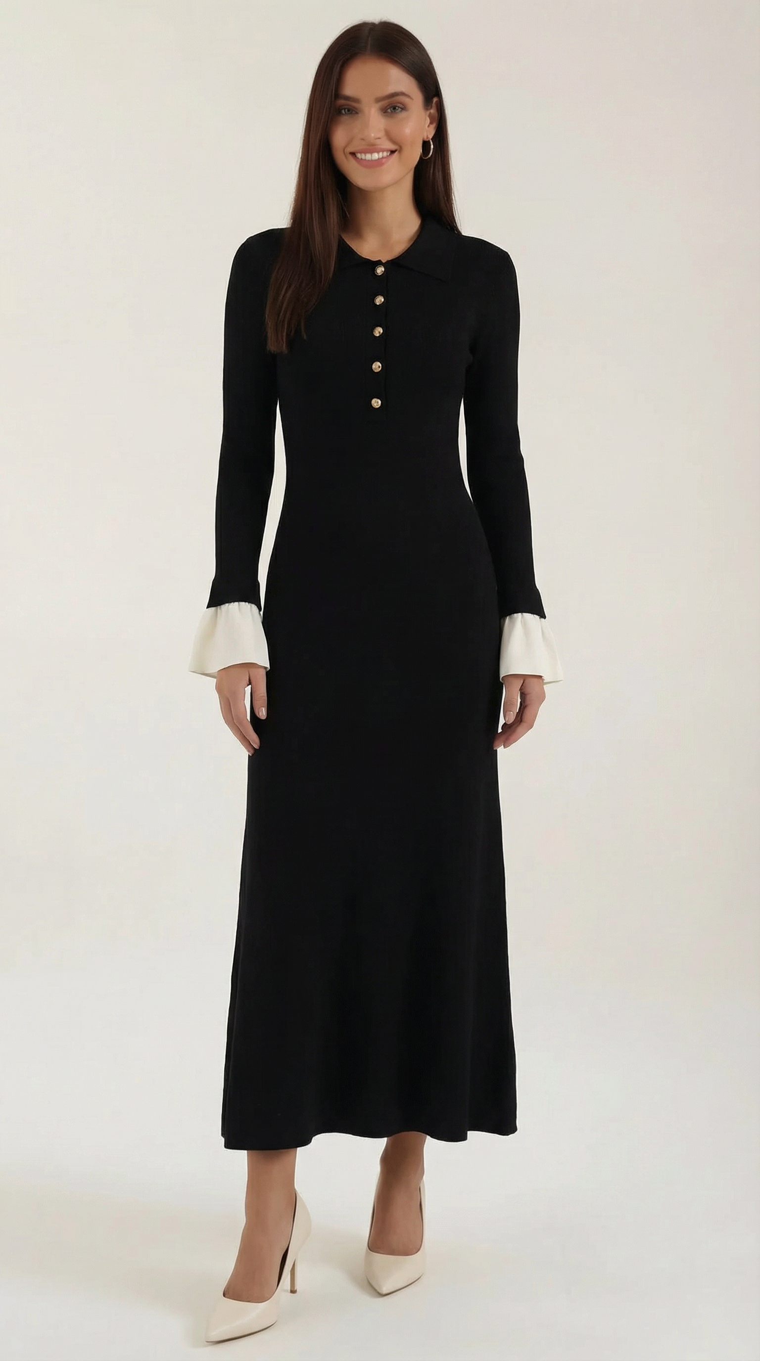 Lang Kleid Damen Strick Maxi Kontrast - BerlinGlamour