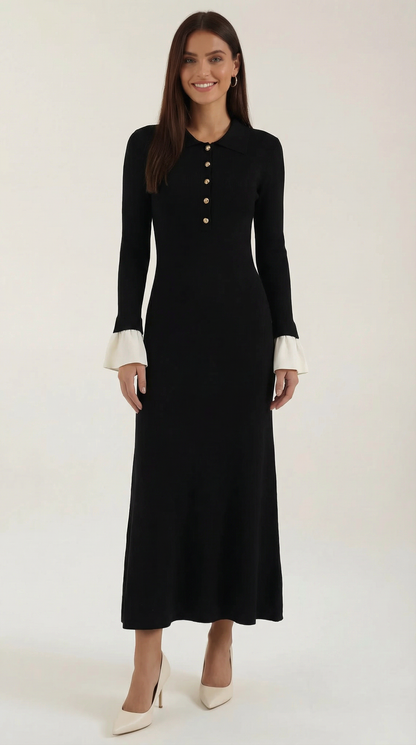 Lang Kleid Damen Strick Maxi Kontrast - BerlinGlamour