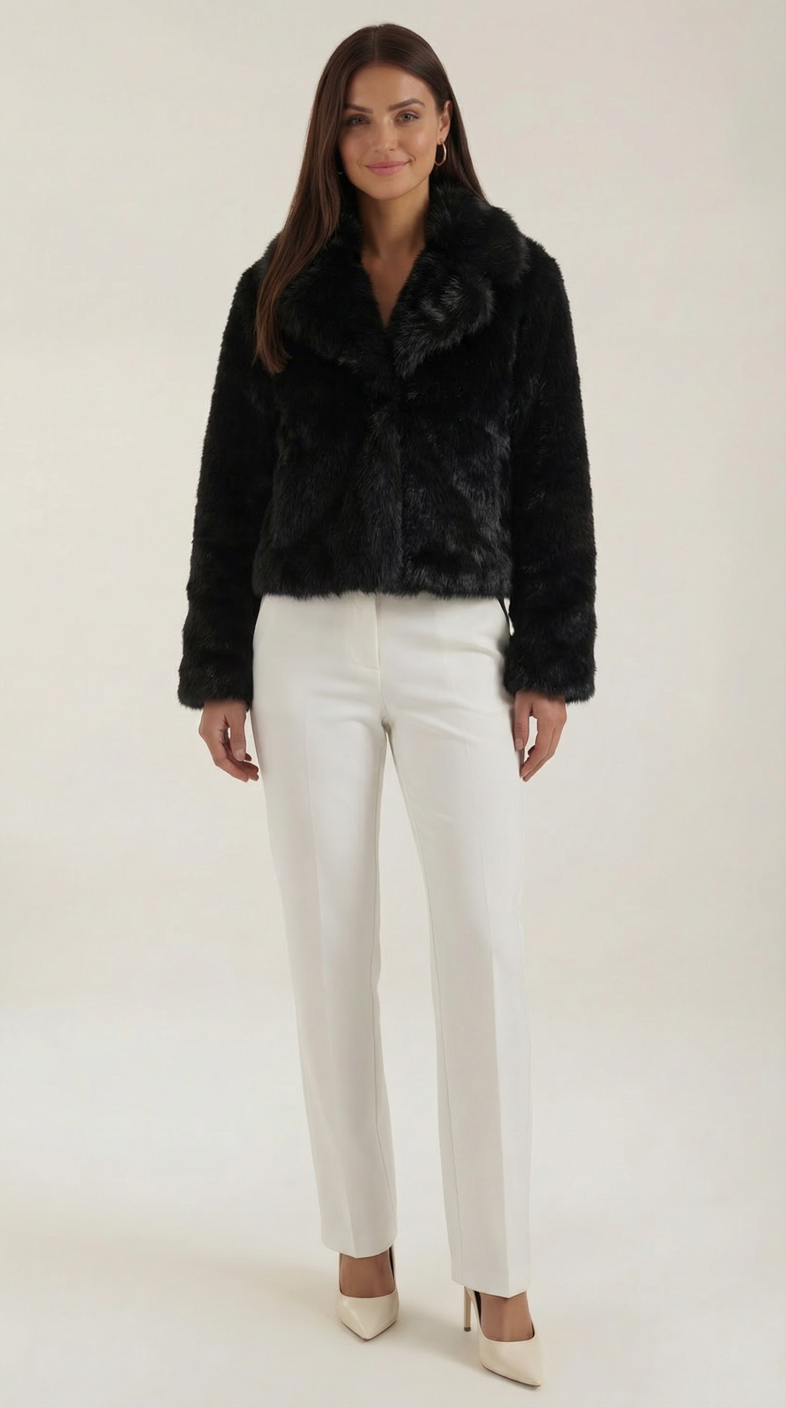 Schwarze Kunstfelljacke Damen Winter - BerlinGlamour