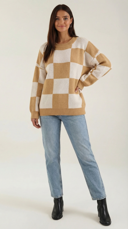 Karierter Strickpullover Damen Modern - BerlinGlamour