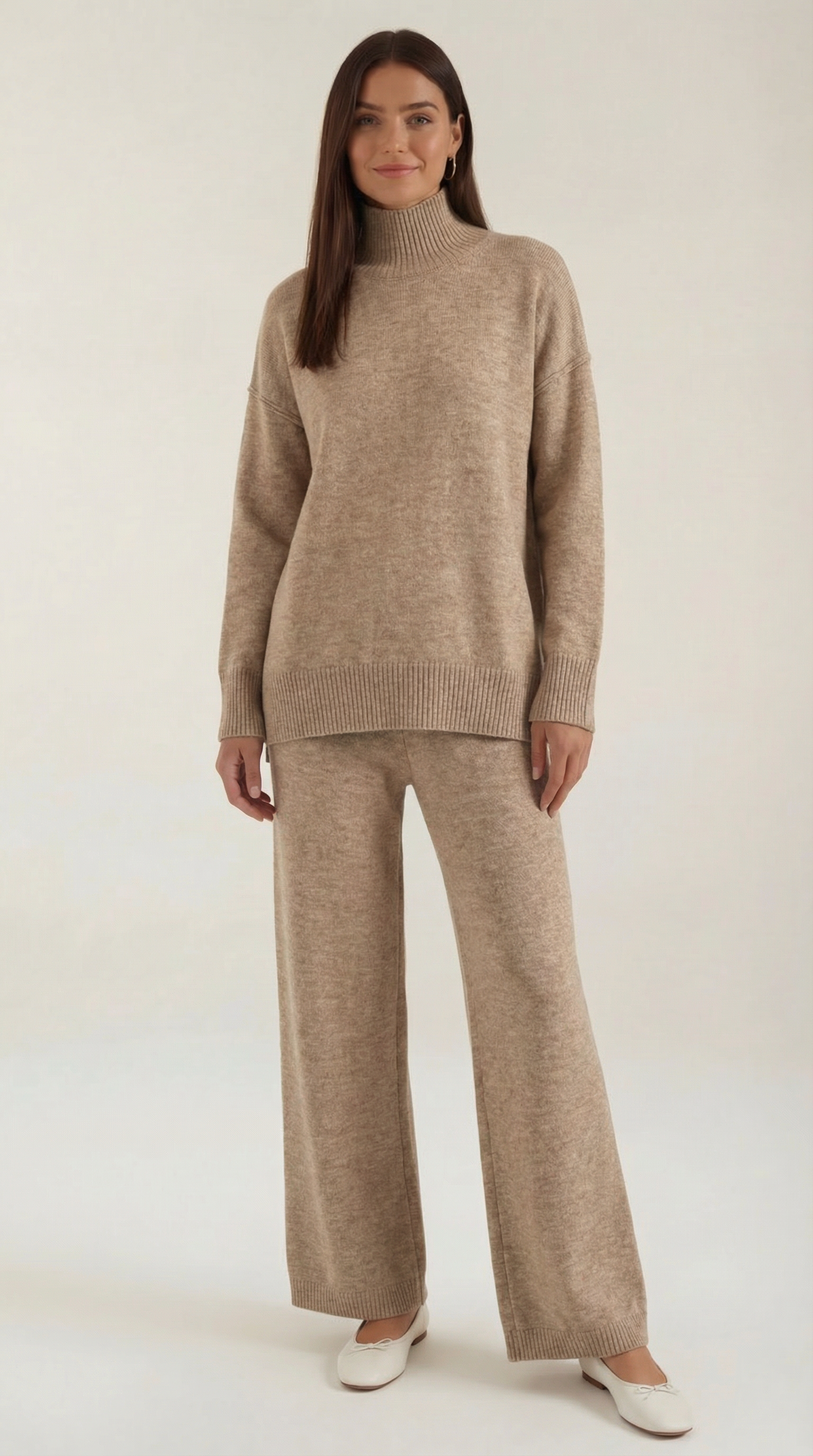 Strickset Rollkragen Pullover und Hose Jeansfarben - BerlinGlamour