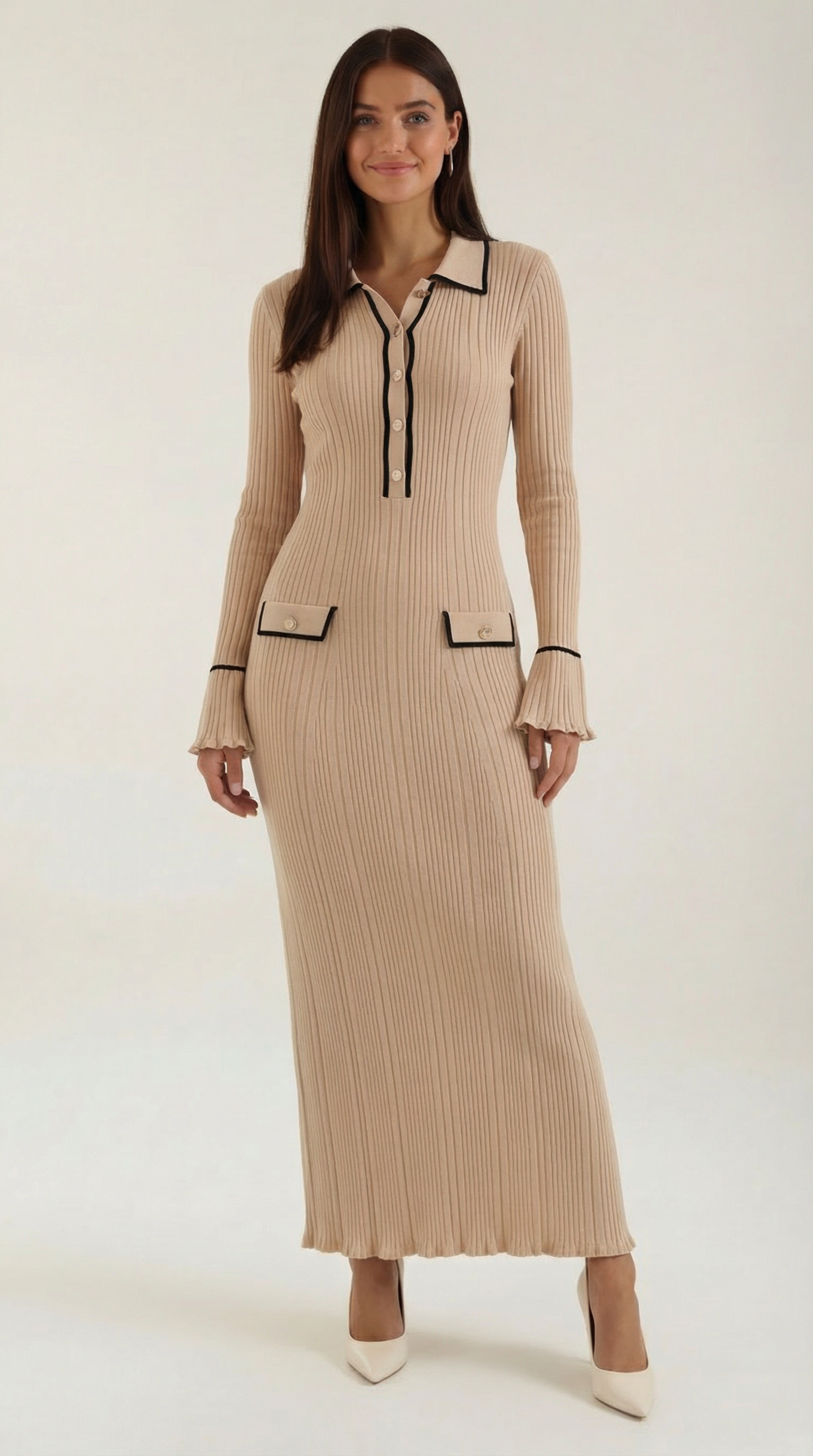 Weites Maxikleid Langarm Bodycon Kleid Damen - BerlinGlamour