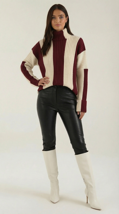 Große Rollkragenpullover Damen Oversize Streifen - BerlinGlamour