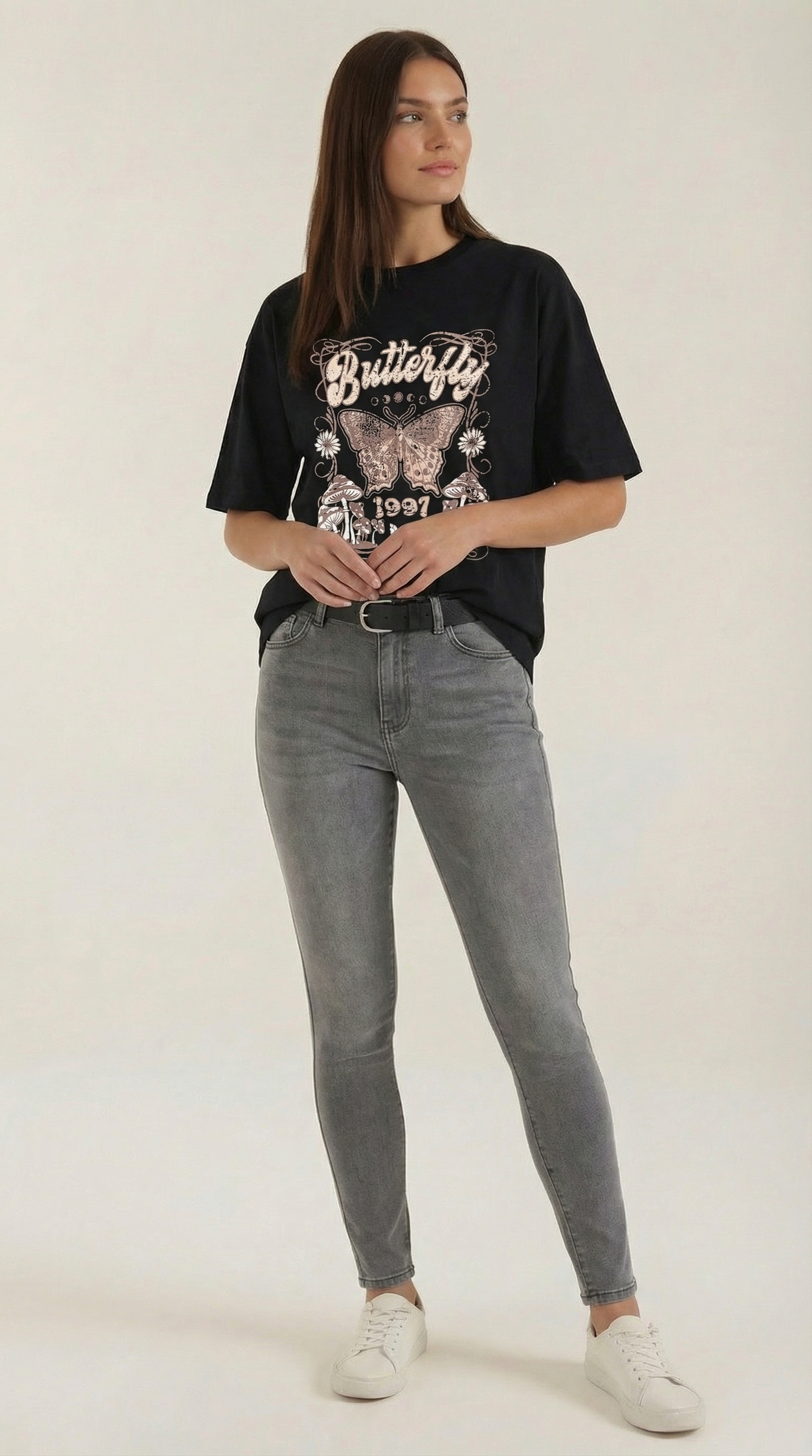 Oversize T-Shirt Groß Gesichts-Grafik Frauen - BerlinGlamour