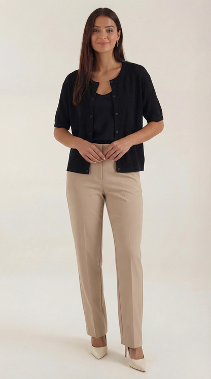Damen Kurzarm Cardigan Soft Beige - BerlinGlamour