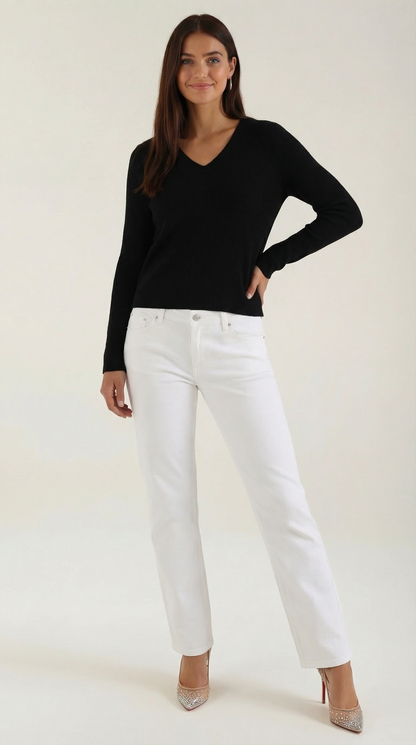 Gerippter Pullover V-Ausschnitt Damen - BerlinGlamour