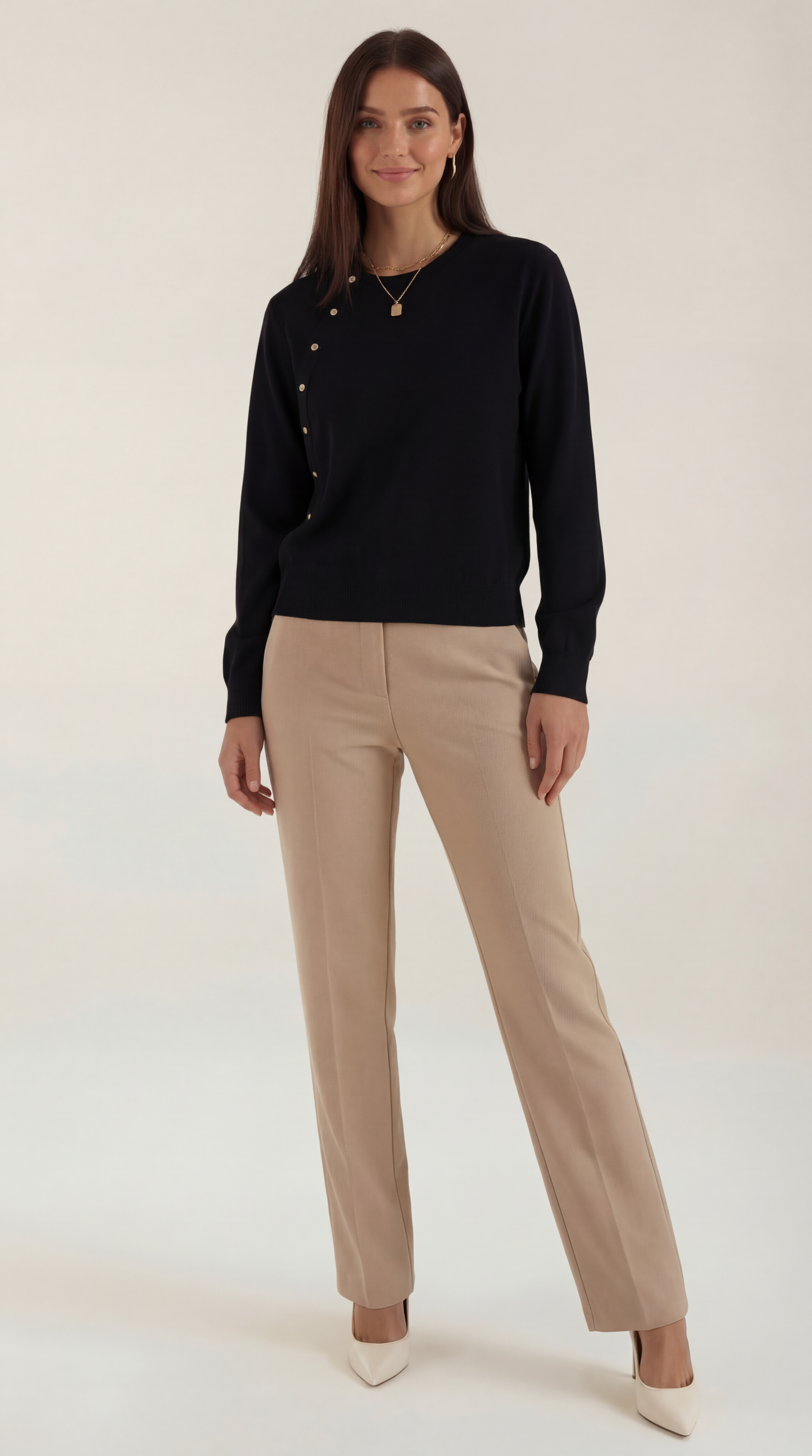 Asymmetrisches Stricktop mit Knöpfen Damen Oberteil - BerlinGlamour