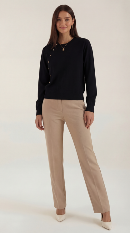 Asymmetrisches Stricktop mit Knöpfen Damen Oberteil - BerlinGlamour