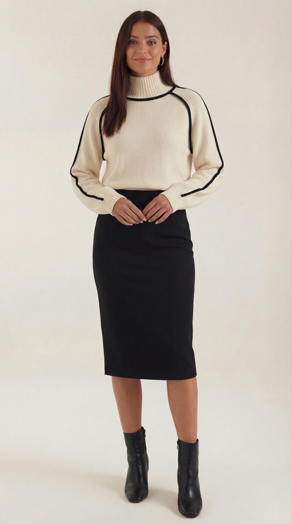Hochgeschlossene Pullover Damen Kontrastpaspel Modern - BerlinGlamour