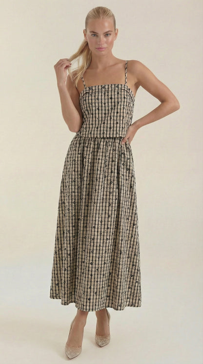 Sommerkleid Midi Kariert Leicht Blumenmuster - BerlinGlamour