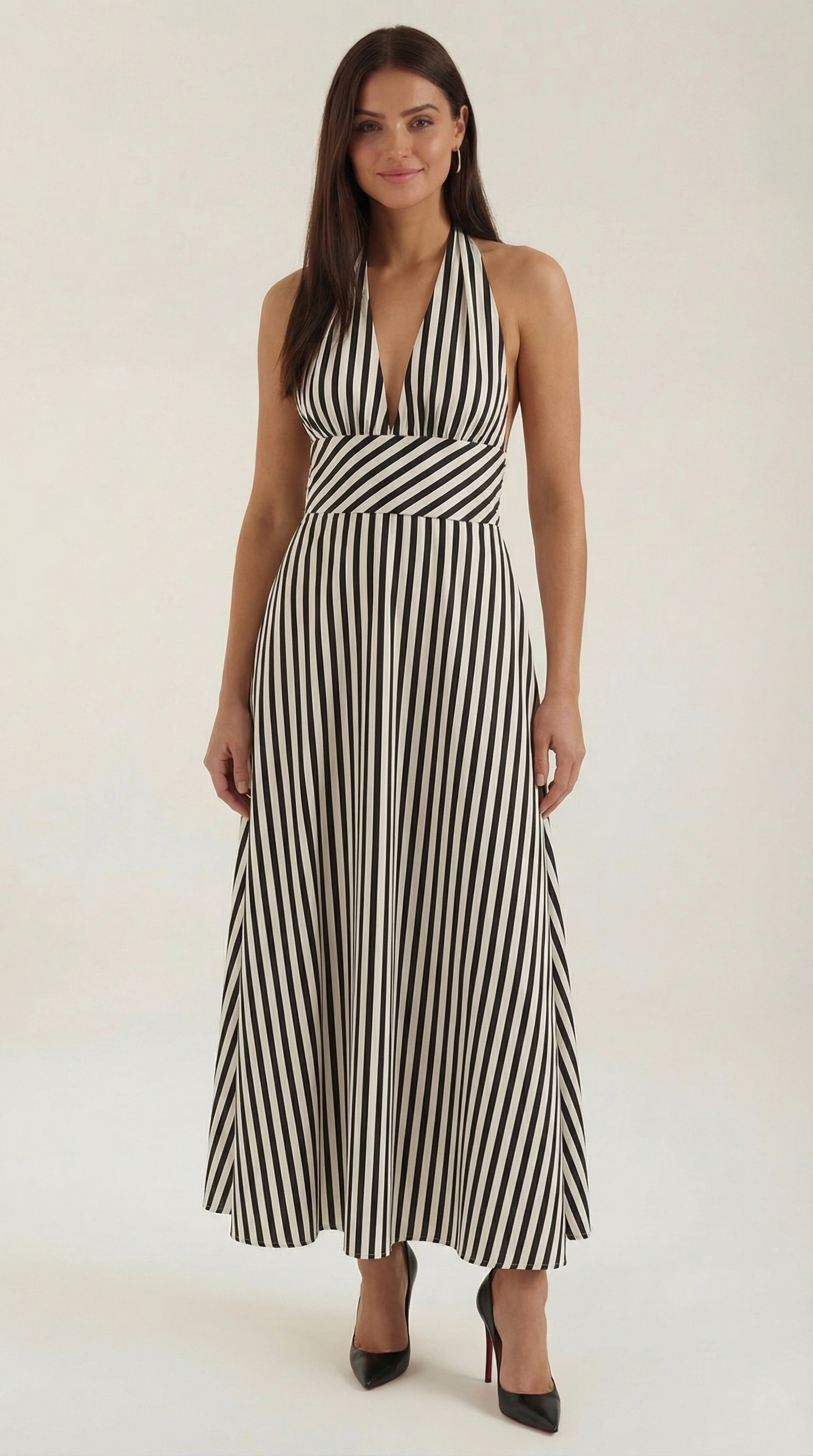 Langes Maxikleid mit V-Ausschnitt Streifen Damen - BerlinGlamour