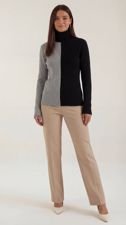 Farbblock Turtleneck Pullover Damen Modern - BerlinGlamour