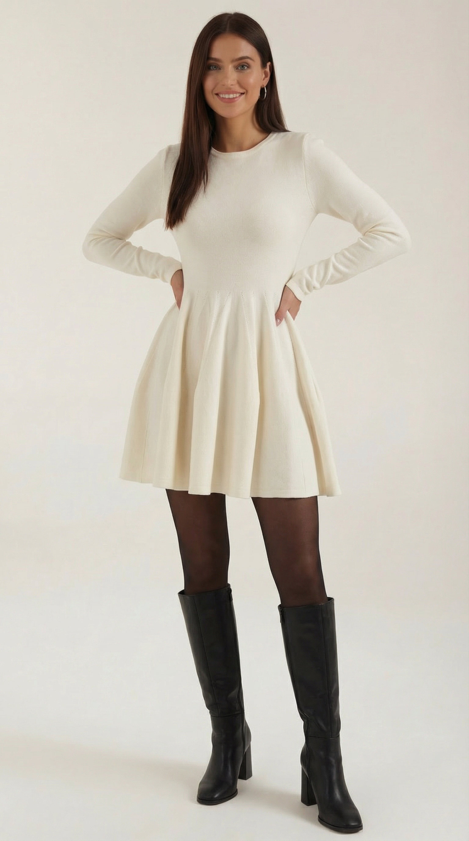 Kurzes Minikleid mit Falten Langarm Elegant - BerlinGlamour