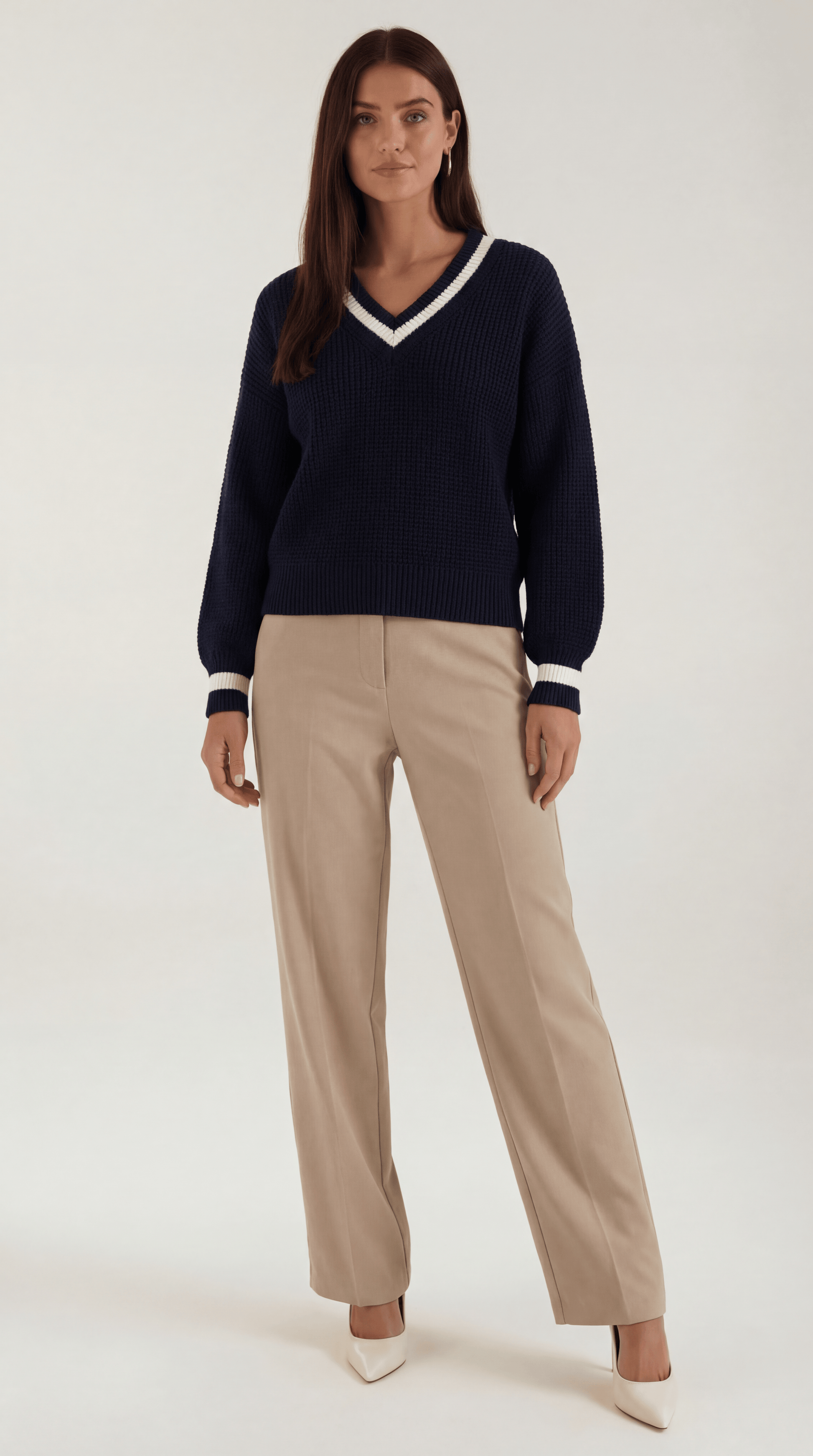 Strickpullover Damen Kontrastbesatz Modern - BerlinGlamour