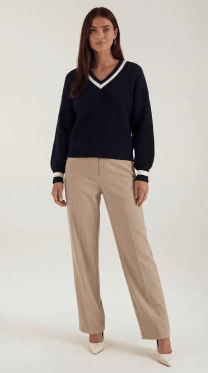 Strickpullover Damen Kontrastbesatz Modern - BerlinGlamour