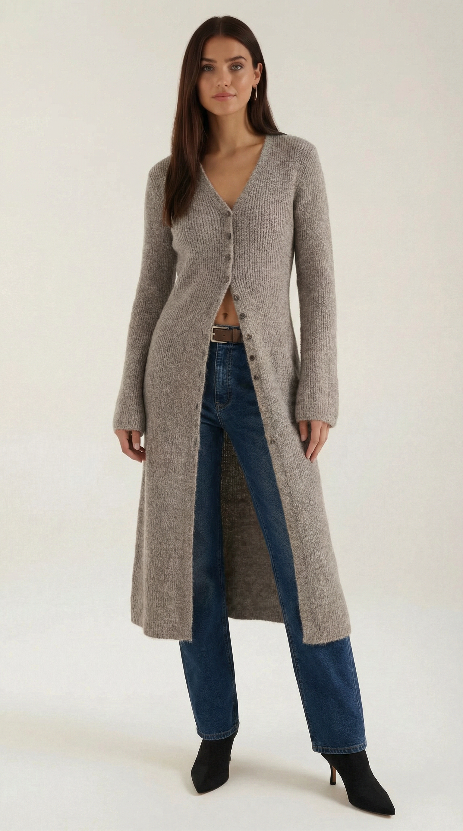 Gerippter Maxi Cardigan Damen V Ausschnitt Groß - BerlinGlamour