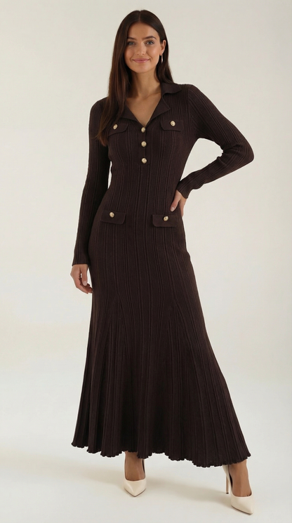 Langarm Maxikleid Strick Damenkleid Elegent - BerlinGlamour