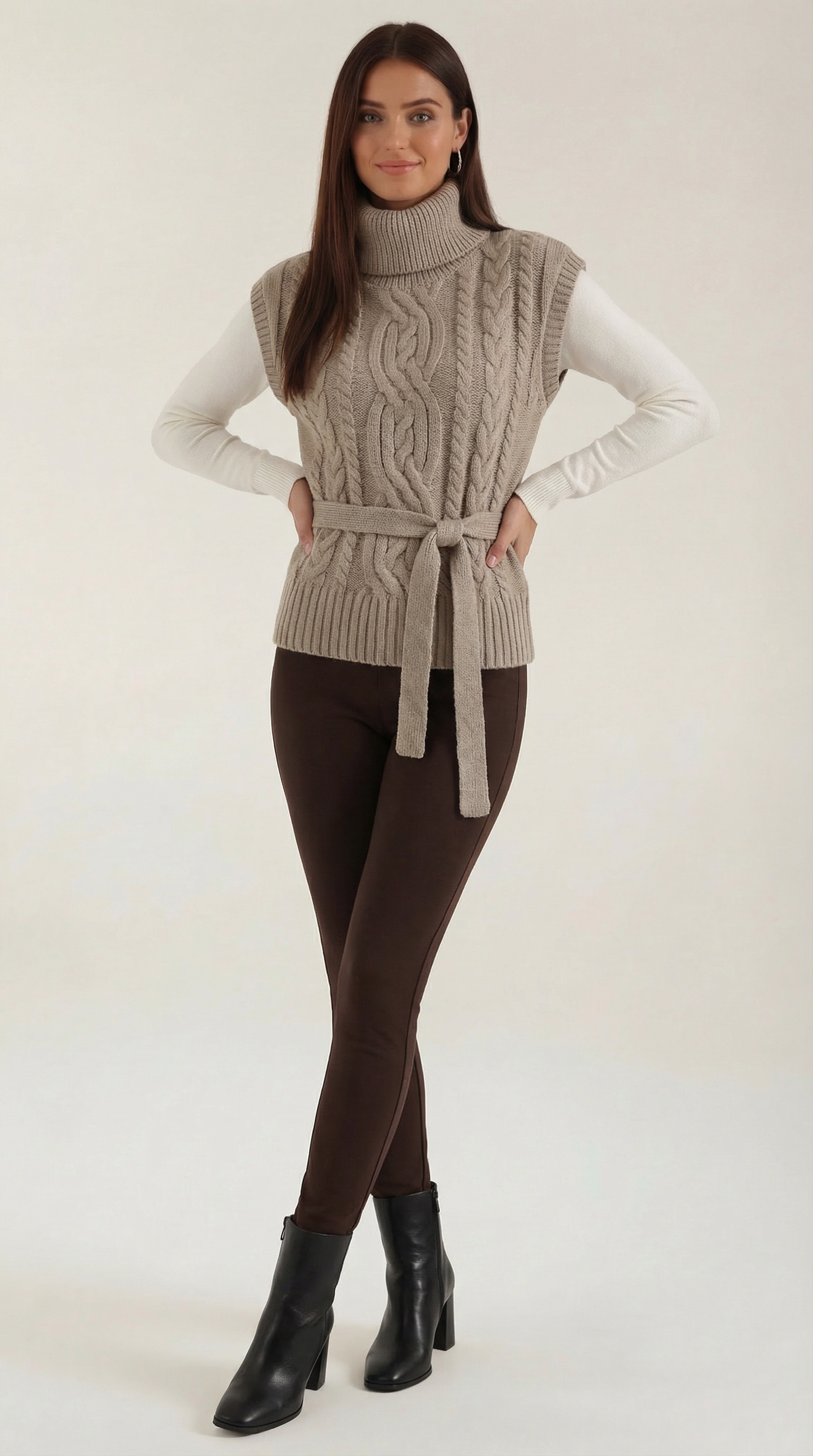 Strickweste Zopfmuster Rollkragen Damen Warm - BerlinGlamour
